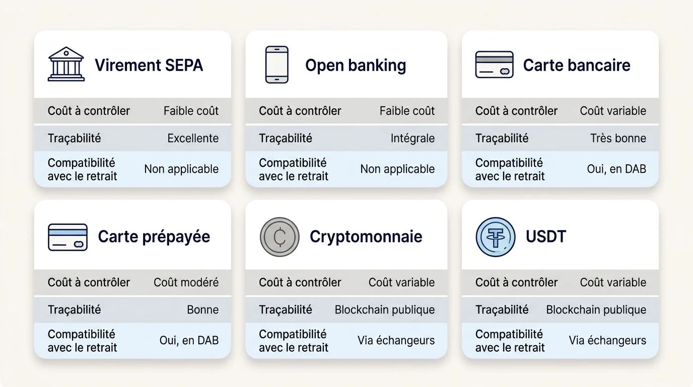 Comparer les moyens de paiement selon leur coût et leur traçabilité